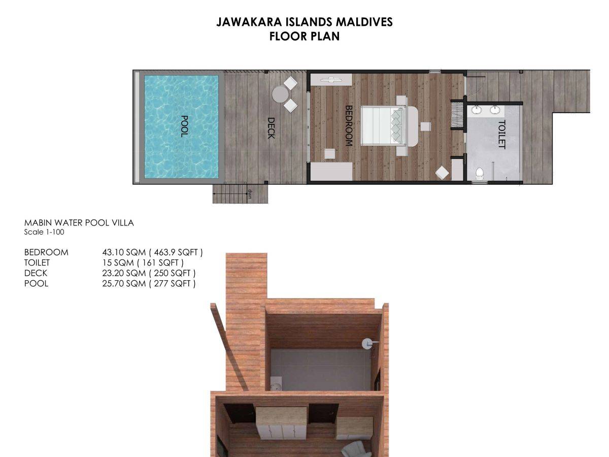 Jawakara Islands Maldives, Malediven, Mabin Water Pool Villa, Grundriss