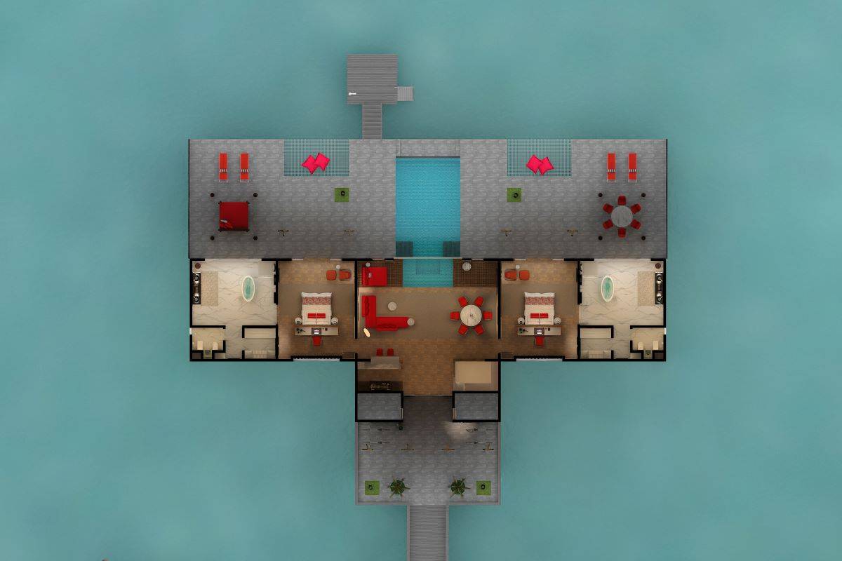 Emerald Maldives Resort & Spa, Malediven, Presidential Water Villa, Grundriss