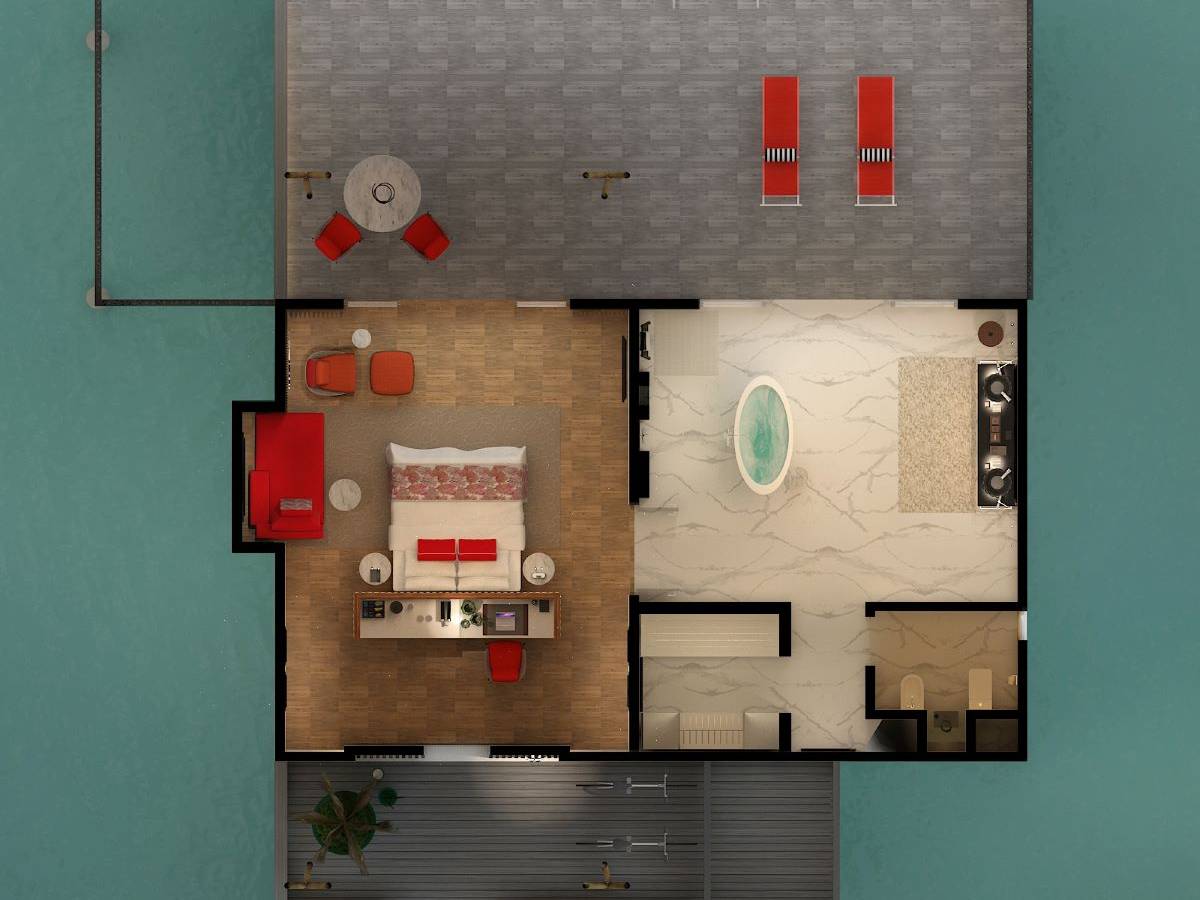 Emerald Maldives Resort & Spa, Malediven, Water Villa with Pool, Grundriss