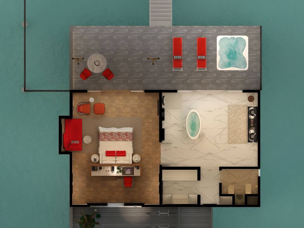 Emerald Maldives Resort & Spa, Malediven, Jacuzzi Water Villa, Grundriss