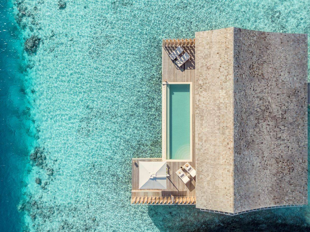 Kudadoo Maldives Private Island, Malediven, Two Bedroom Residence, Wasservilla von oben