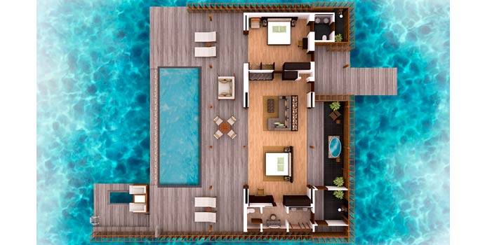 Kudadoo Maldives Private Island, Malediven, Two Bedroom Residence, Grundriss