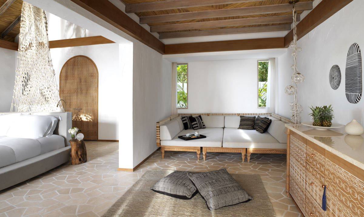 Wohnbereich, Deluxe Beach Sunrise Villa, Fairmont Maldives Sirru Fen Fushi