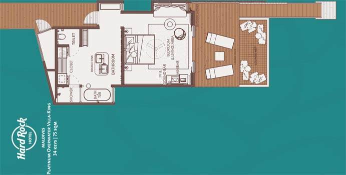 Grundriss, Platinum Overwater Villa, Hard Rock Hotel Maldives