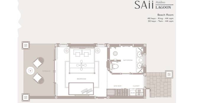 Floorplan, Beach Room, SAii Lagoon Maldives