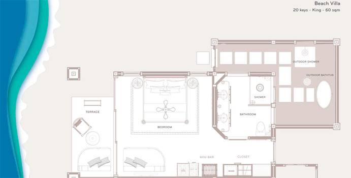 Grundriß, Beach Villa, SAii Lagoon Maldives