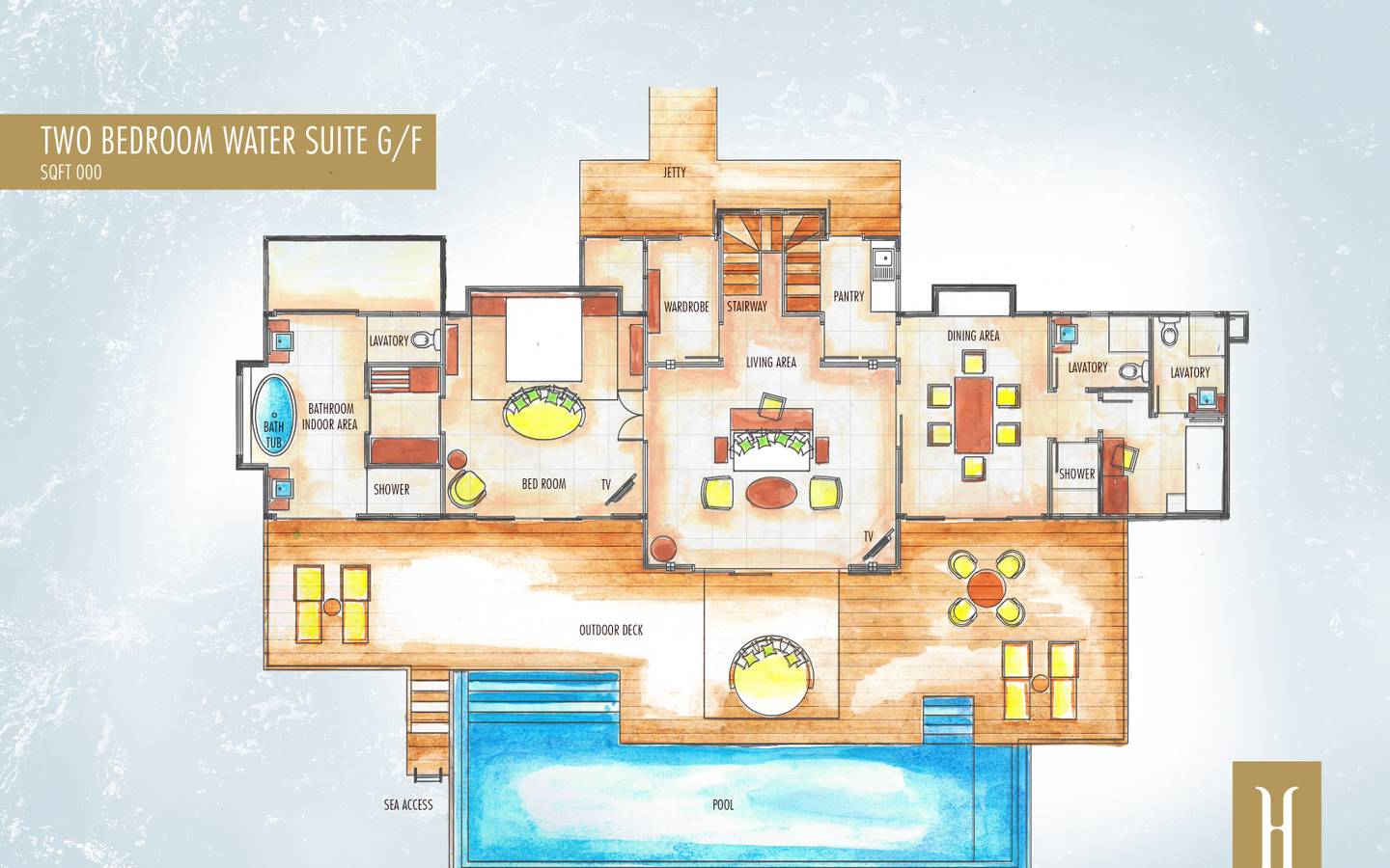 Heritance Aarah, Ocean Suite, Grundriss Erdgeschoss