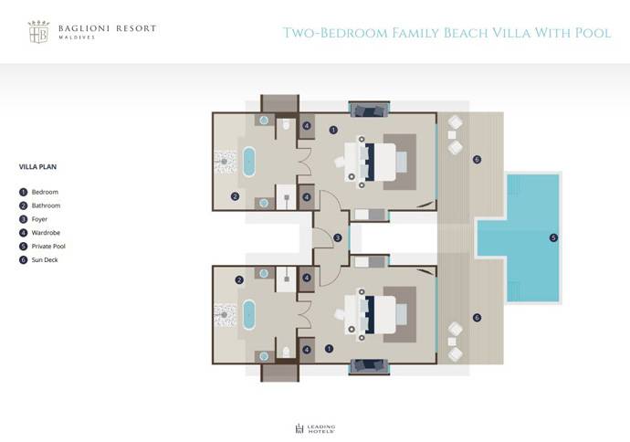 Grundriss, Two Bedroom Family Beach Villa with Pool, Baglioni Resort Maldives