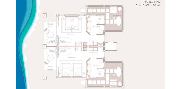 Grundriss, 2 Bedroom Beach Villa, SAii Lagoon Maldives