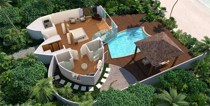 Grundriss, Beach Pool Villa, JW Marriott Maldives Resort & Spa 