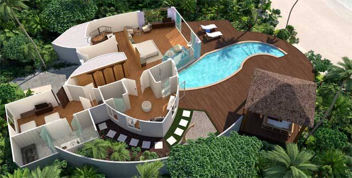 Grundriss, Duplex Beach Pool Villa, JW Marriott Maldives