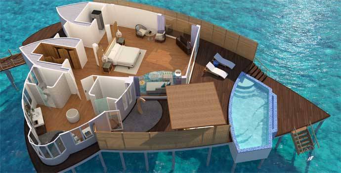 Grundriss, Overwater Pool Villa, JW Marriott Maldives