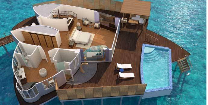 Grundriss, Duplex Overwater Pool Villa, JW Marriott Maldives