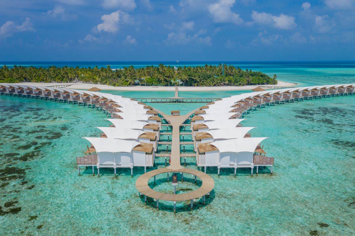 Cinnamon Hakuraa Huraa Maldives, Malediven, Water Bungalow, Ansicht Wasserbungalows von oben