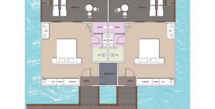 Grundriss, Water Villa, South Palm Resort Maldives