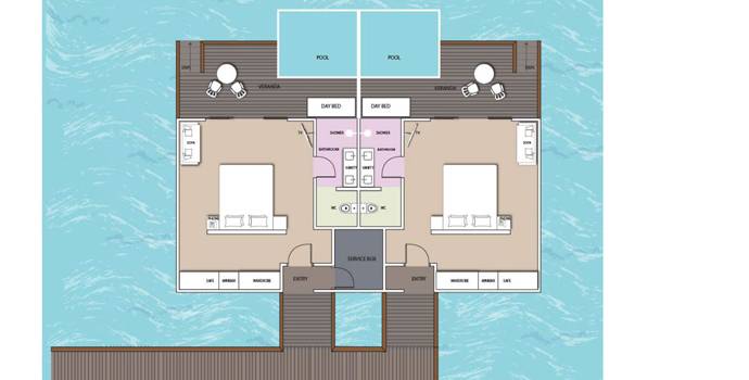 Grundriss, Over Water Pool Villa, South Palm Resort Maldives