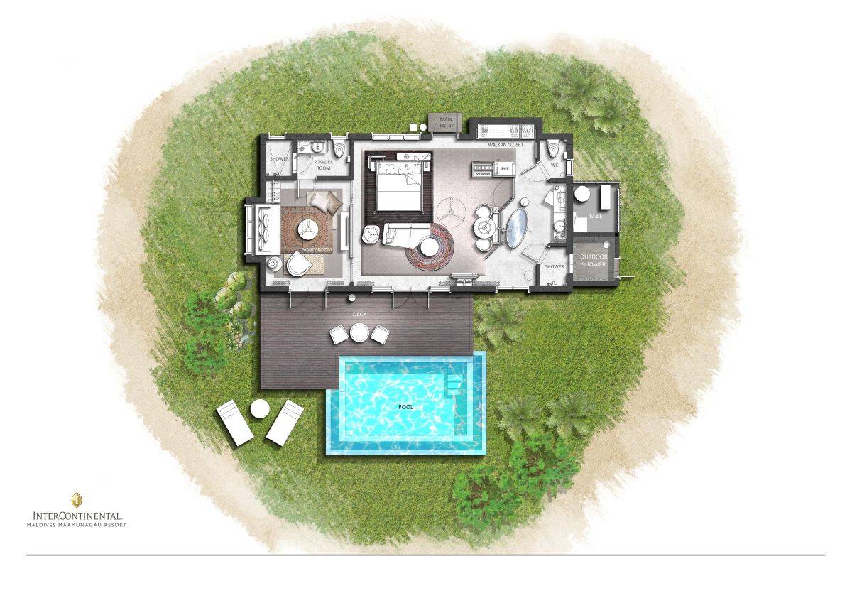 InterContinental Maldives Maamunagau Resort, Family Beach Pool Villa, Grundriss