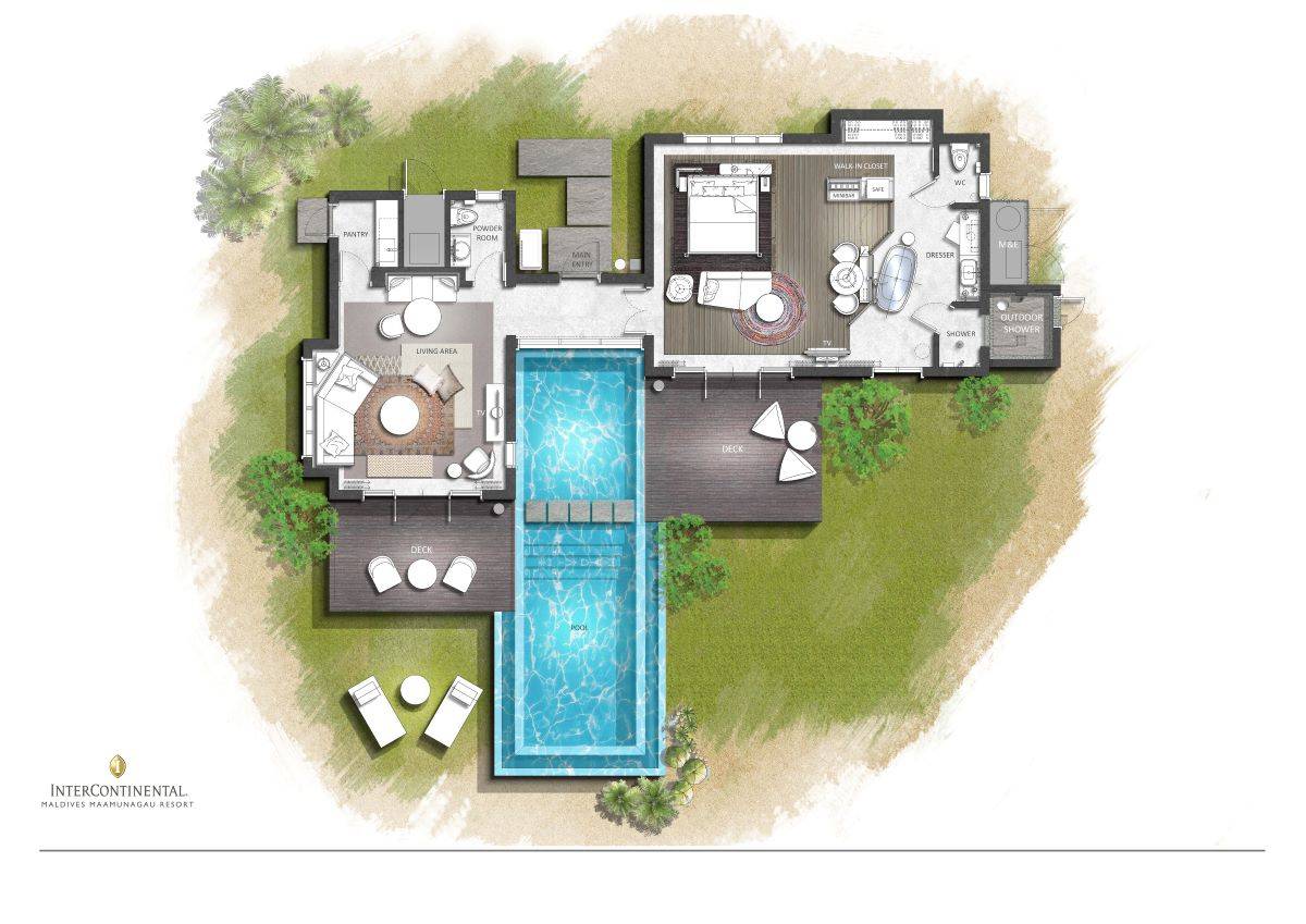 InterContinental Maldives Maamunagau Resort, One Bedroom Beach Pool Villa, Grundriss