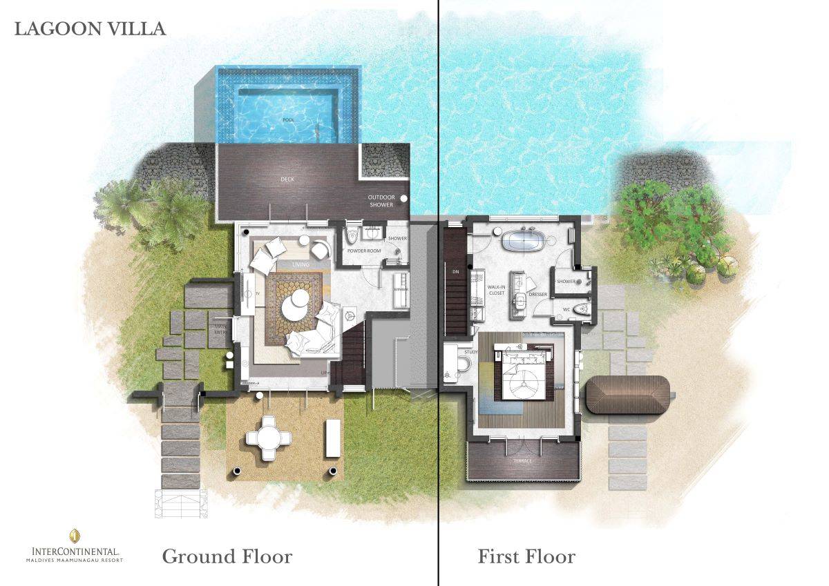 InterContinental Maldives Maamunagau Resort, One Bedroom Lagoon Pool Villa, Grundriss