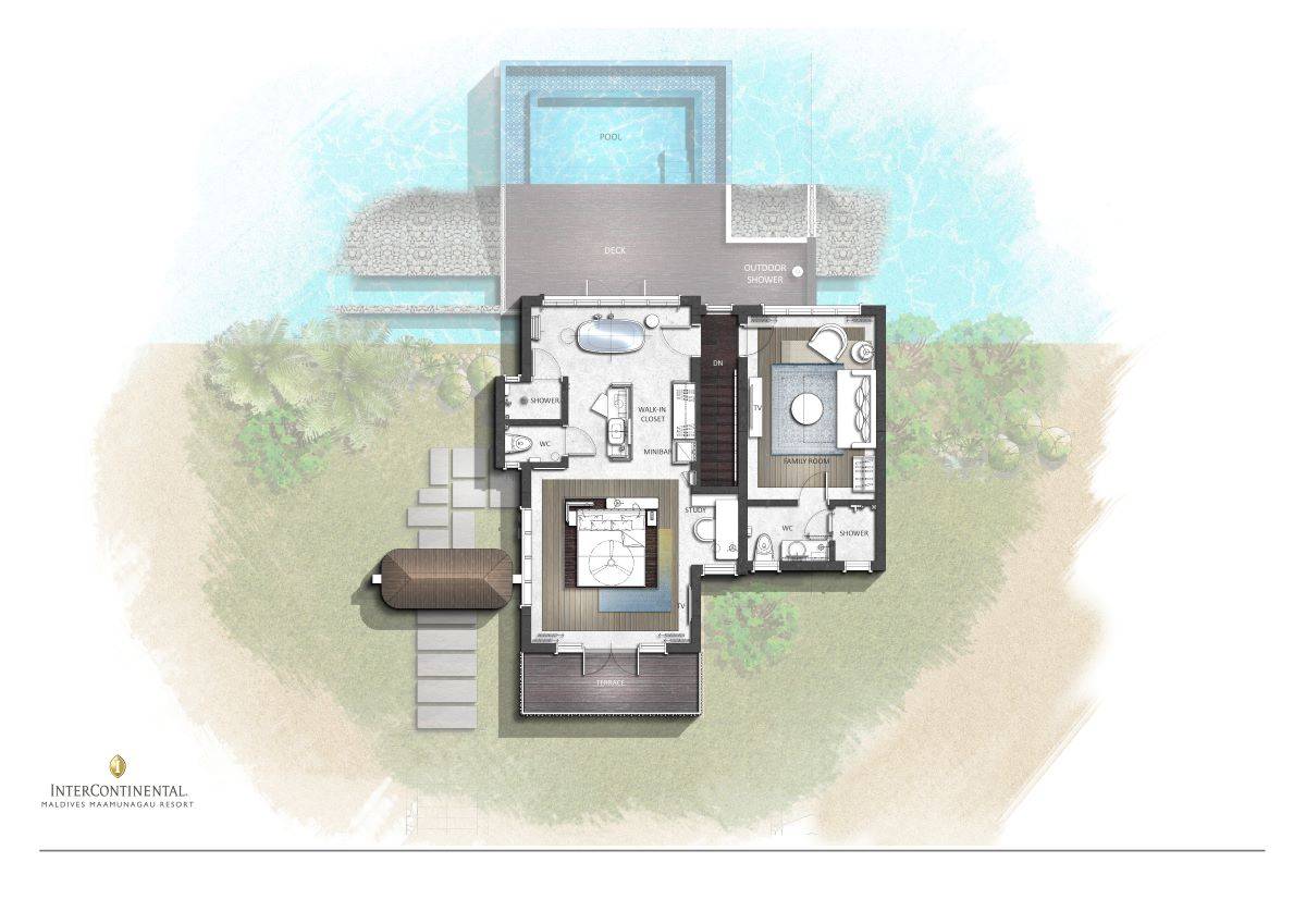 InterContinental Maldives Maamunagau Resort, Two Bedroom Family Lagoon Pool Villa, Grundriss OG