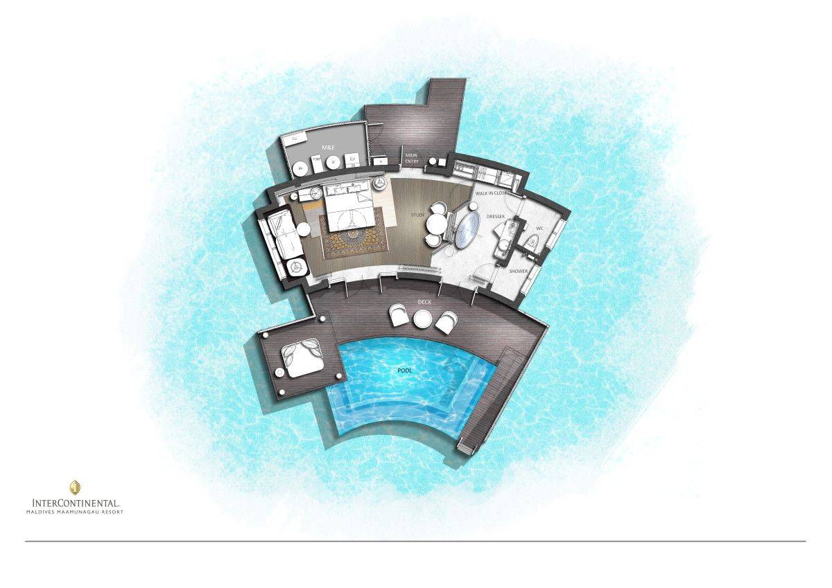 InterContinental Maldives Maamunagau Resort, Overwater Villa with Pool, Grundriss