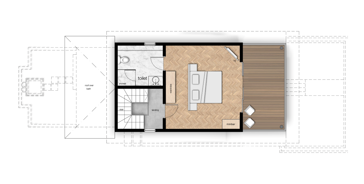 Outrigger Maldives Maafushivaru, Malediven, Duplex Pool Villa, Grundriss 1. Etage