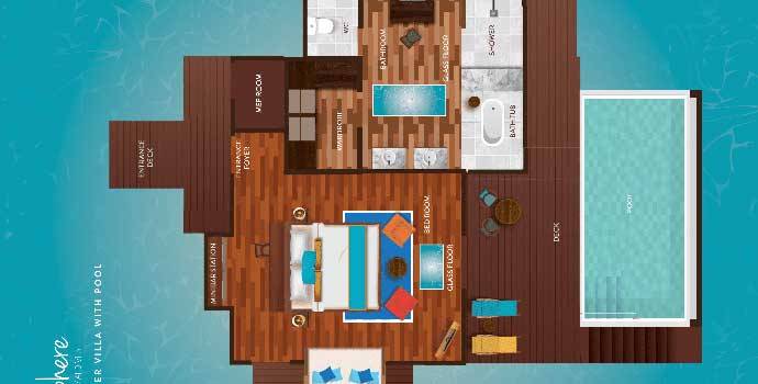 Water Villa mit Pool, Floorplan, Atmosphere Kanifushi