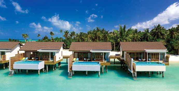 Sunset Water Villas mit Pool, Frontansicht, Atmosphere Kanifushi Maldives