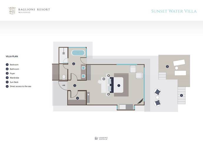 Grundriss, Sunset Water Villa, Baglioni Resort Maldives