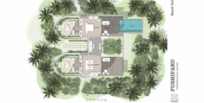 Fushifaru Maldives, Beach Duplex Villa, Grundriss