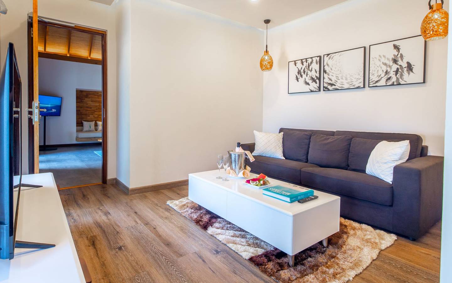 Fushifaru Maldives, Beach Duplex Villa, Wohnraum im Zwischenbereich