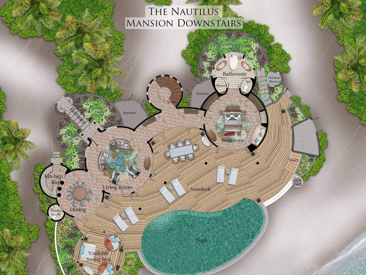 The Nautilus, Malediven, The Nautilus Mansion with a Private Infinity Pool, Grundriss Erdgeschoss