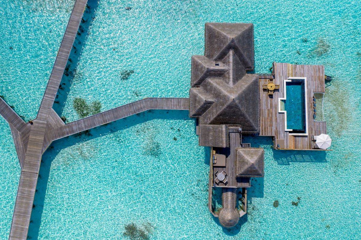 Gili Lankanfushi, Residence mit Pool, Luftaufnahme