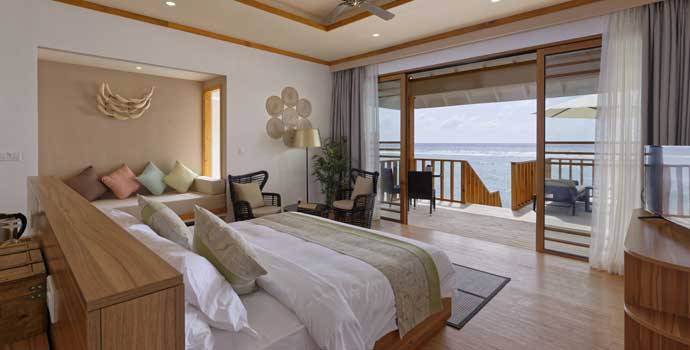 Schlafzimmer, Wasservilla, Brennia Kottefaru