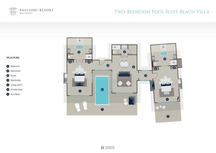 Grundriss, Two Bedroom Pool Suite Beach Villa, Baglioni Resort Maldives
