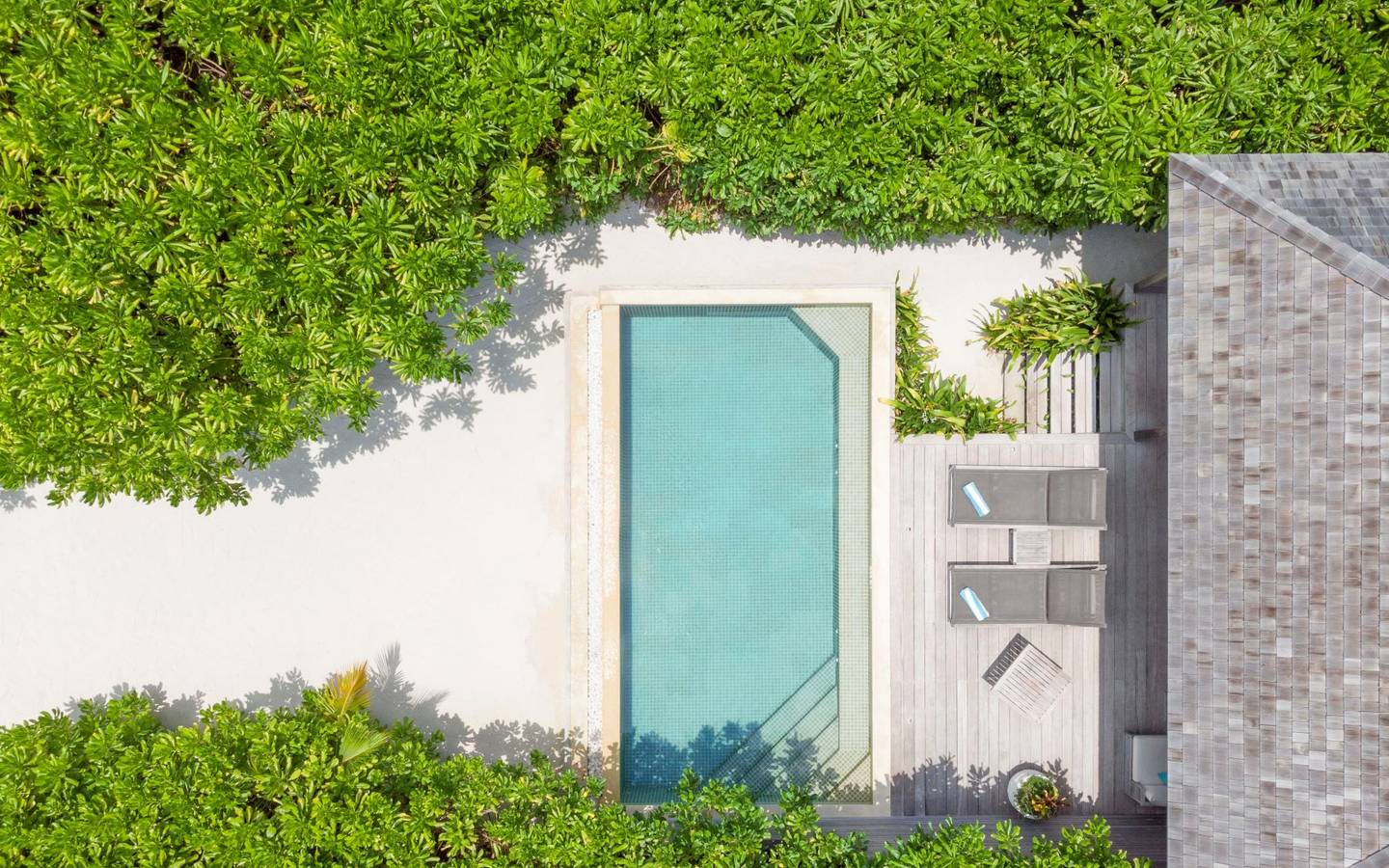 Hurawalhi Island Resort, Malediven, Beach Pool Villa, Pool von oben