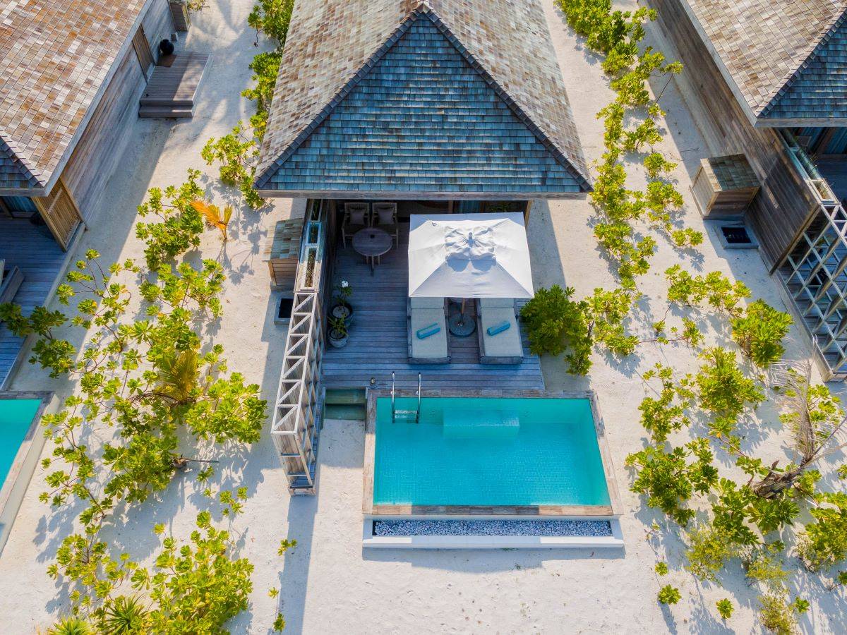 Kagi Maldives SPA Island, Malediven, Beach Pool Villa, Villa von oben