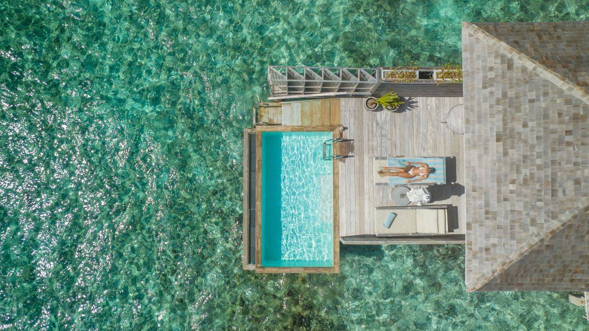 Kagi Maldives SPA Island, Malediven, Ocean Pool Villa, Villa von oben