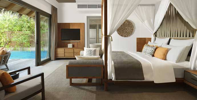 Schlafen, One Bedroom Deluxe Beach Pool Residence, Vakkaru Maldives