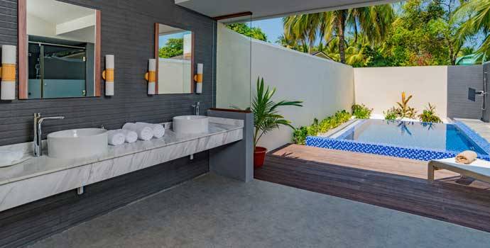 Badezimmer, Pool Villa, Fiyavalhu Maldives