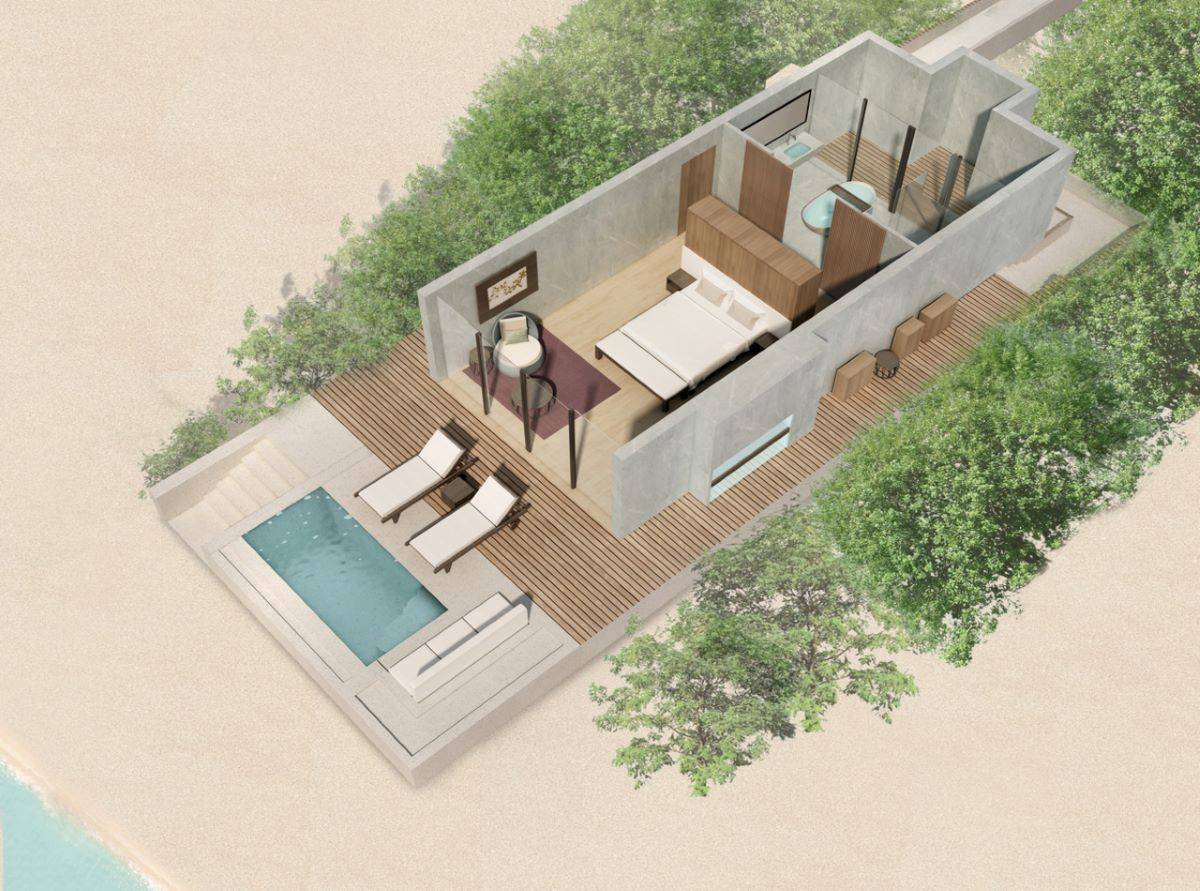 The Westin Maldives Miriandhoo Resort, Malediven, Beach Villa Pool, 3D Grundriss