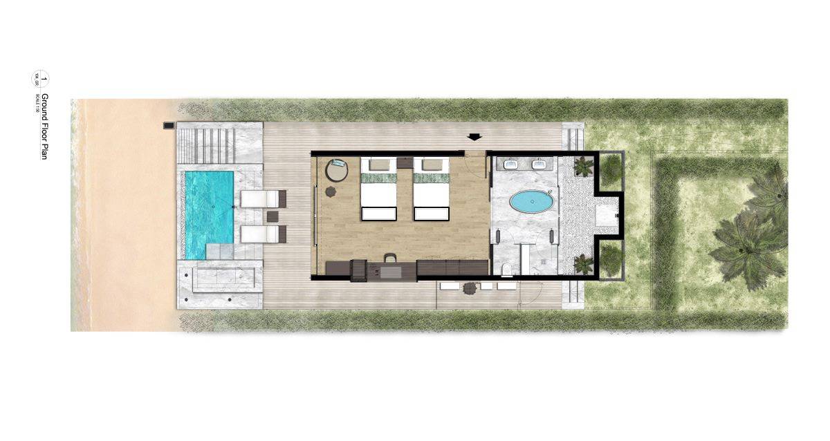 The Westin Maldives Miriandhoo Resort, Malediven, Family Beach Villa Pool, Grundriss