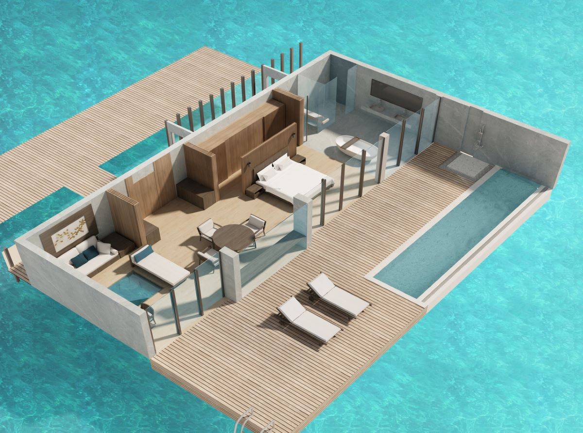 The Westin Maldives Miriandhoo Resort, Malediven, Heavenly Overwater Villa, 3D Grundriss
