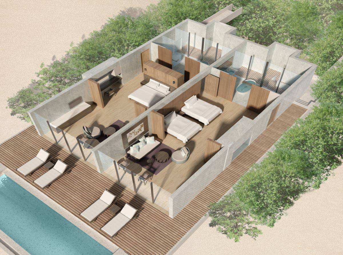 The Westin Maldives Miriandhoo Resort, Malediven, Two Bedroom Villa Pool, 3D Grundriss