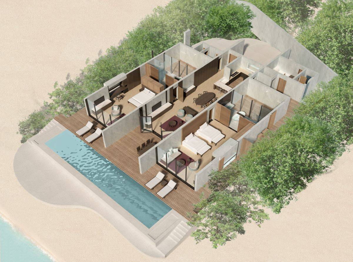 The Westin Maldives Miriandhoo Resort, Malediven, 2-Bedroom Heavenly Beach Residence Pool, 3D Grundriss