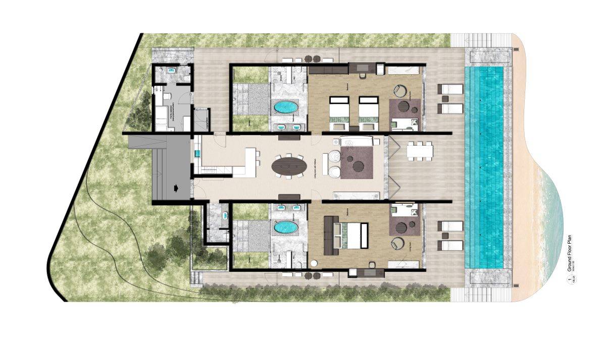 The Westin Maldives Miriandhoo Resort, Malediven, 2-Bedroom Heavenly Beach Residence Pool, Grundriss
