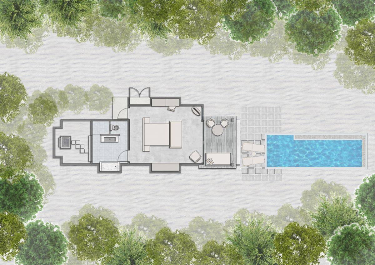 Siyam World Maldives, Malediven, Pool Beach Villa, Grundriss