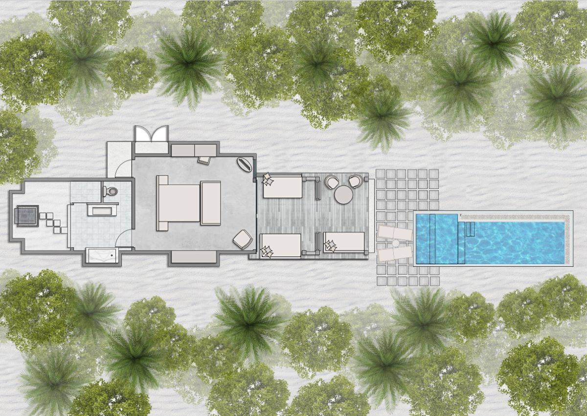 Siyam World Maledives, Malediven, Beach Suite with Pool, Grundriss