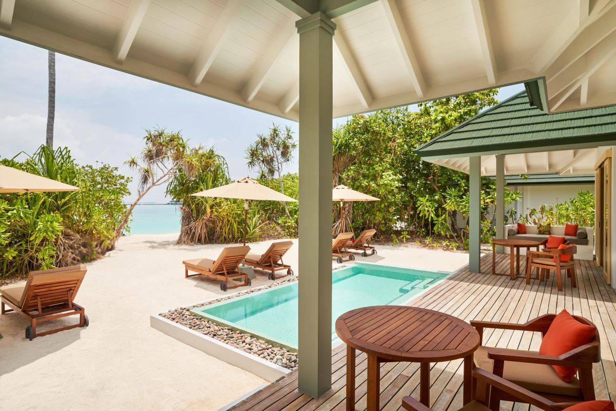 Siyam World Maldives, Malediven, 3 Bedroom Pool Beach Villa, Pool und Terrasse