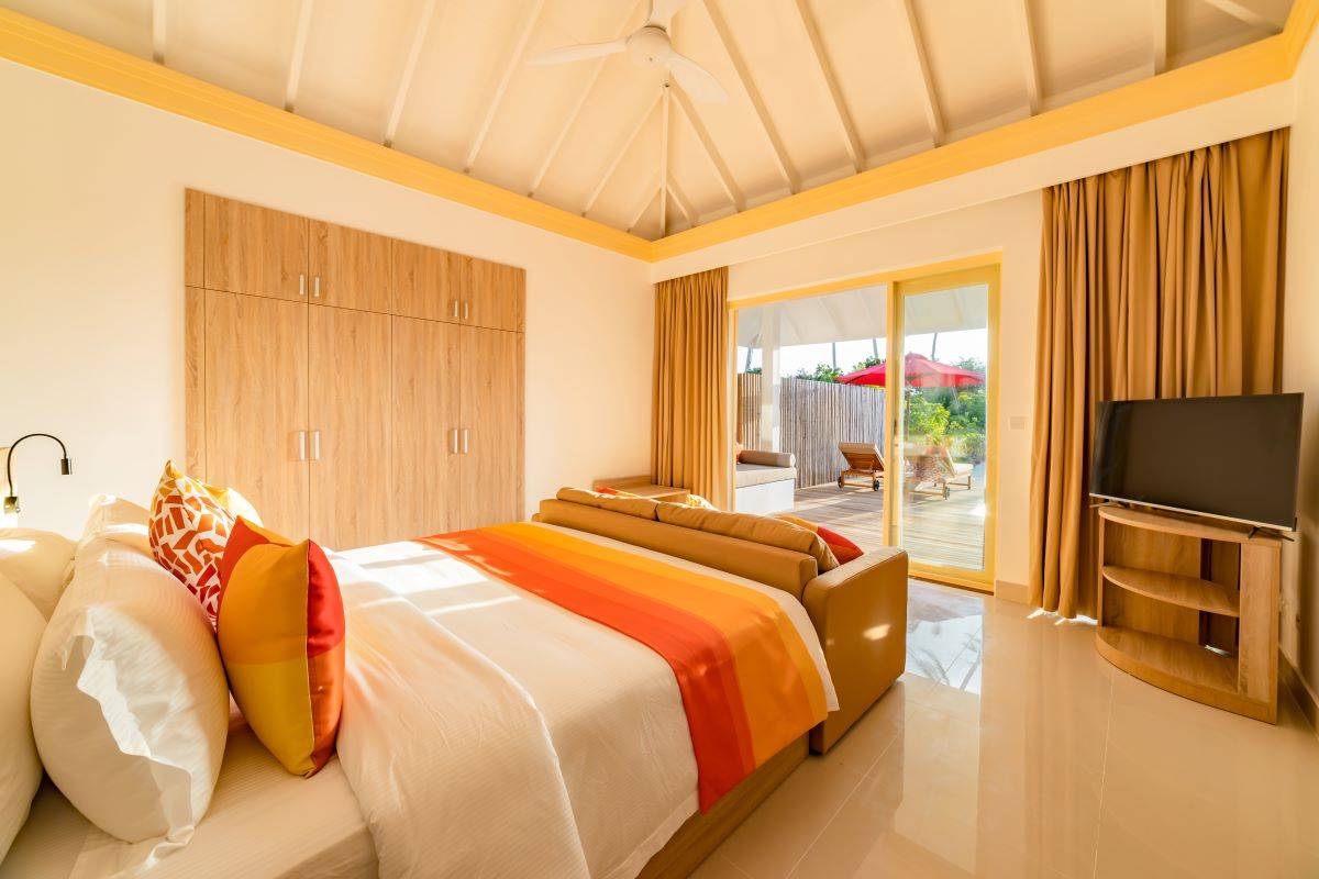 Siyam World Maldives, Malediven, 3 Bedroom Pool Beach Villa, Schlafzimmer mit King Size Bett